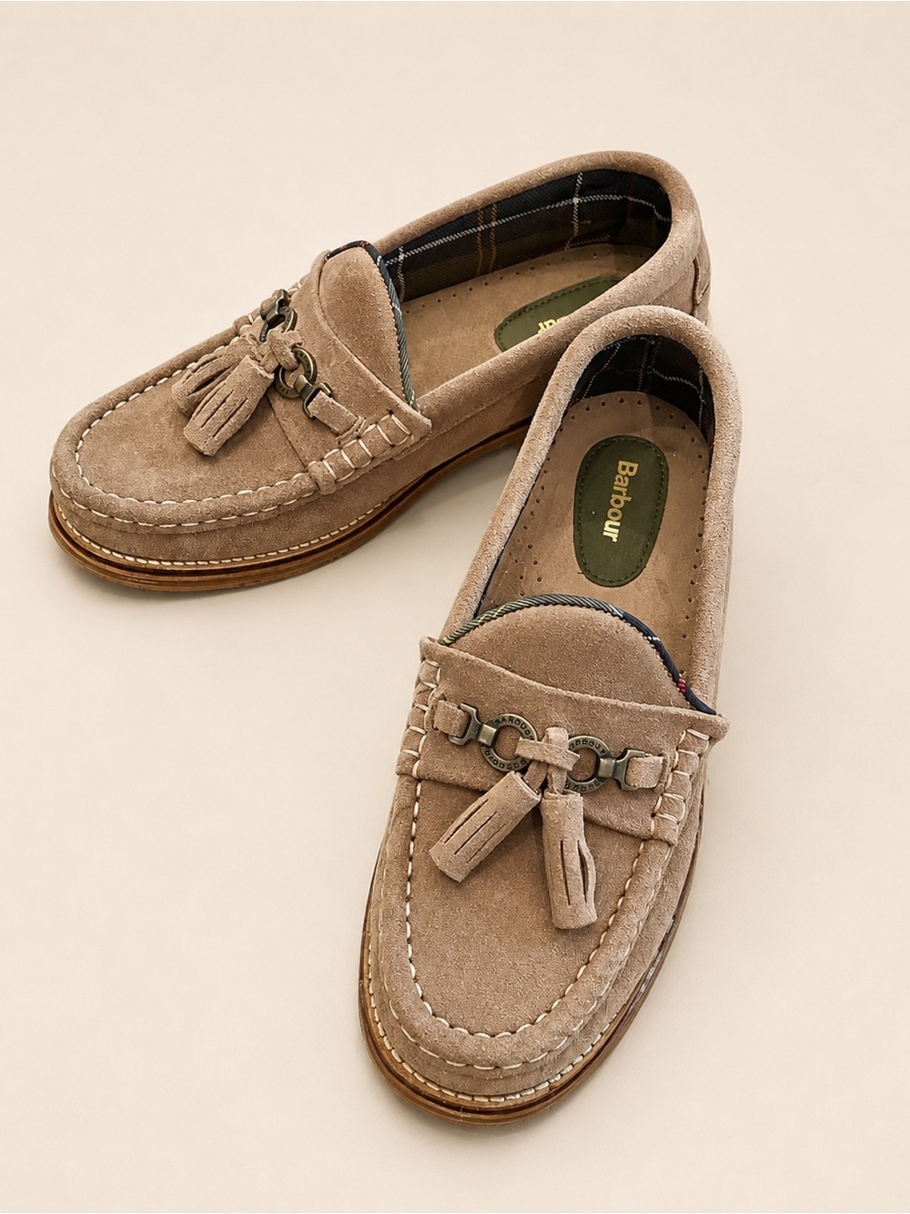 Barbour • Jen Suede Tassel Loafers • Tartan Lined British Heritage Shoes • Sz. 6